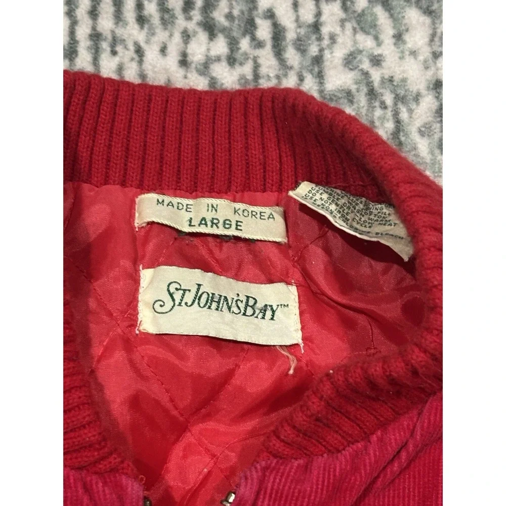 VINTAGE 1980's St. John's Bay Corduroy Vest Jacket Quilt Lined Large Red Zip Up